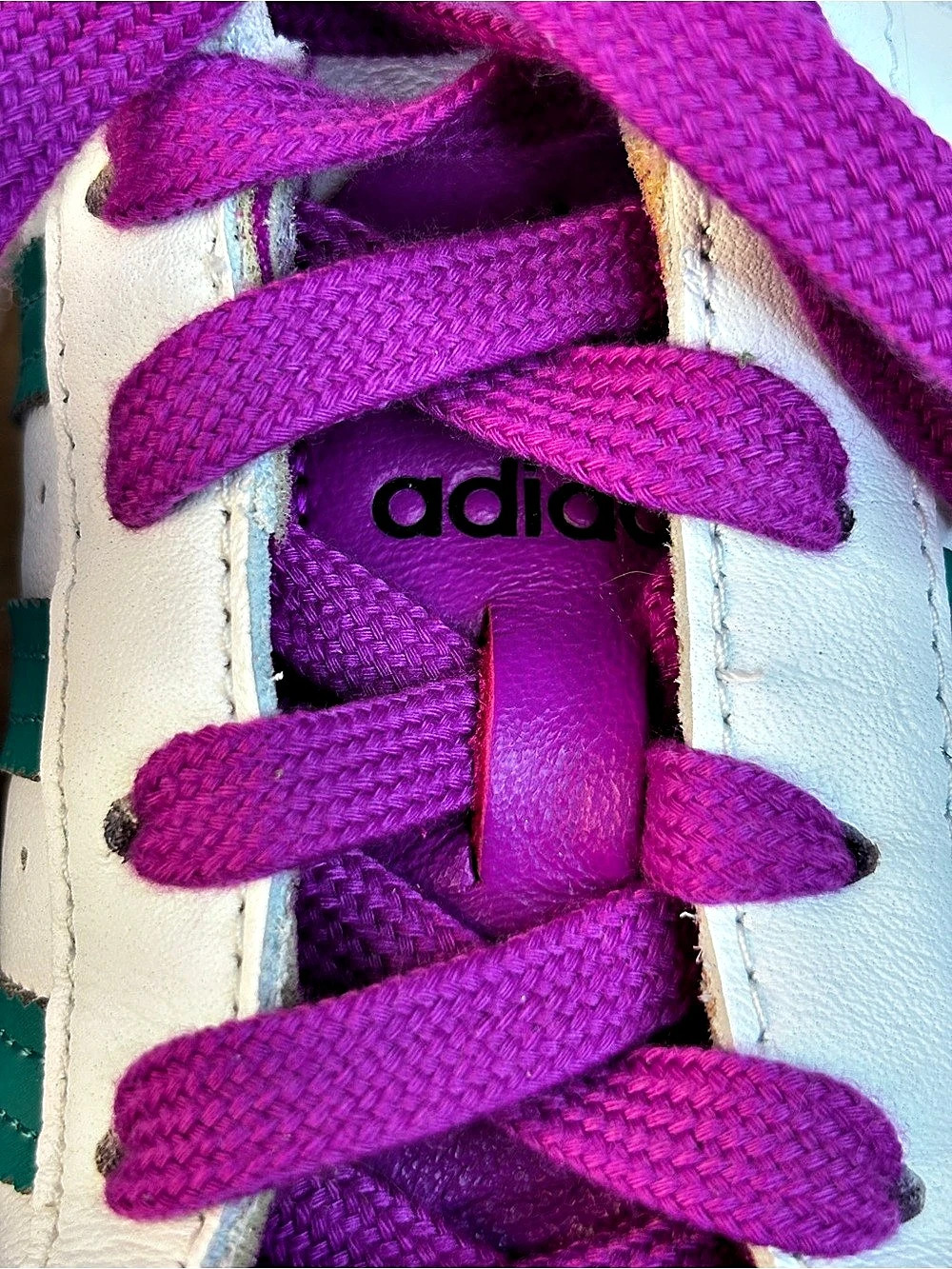 adidas Superstar White Glory Green Stripe Sneakers Purple Laces US 6.5 Woman’s - Picture 7 of 10